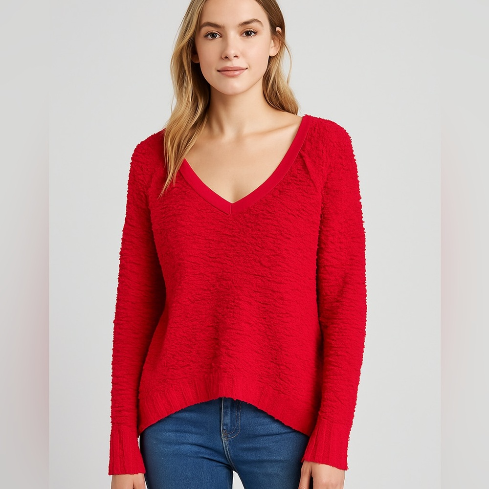 Free People Pink Textured V-Neck Sweater Women’s Small